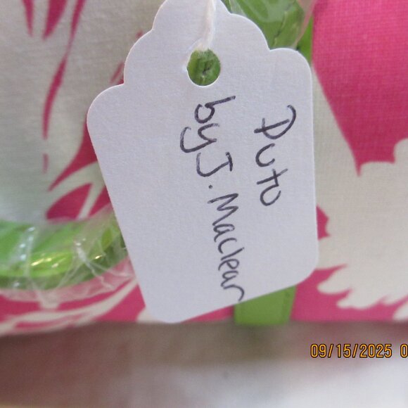 PUTU BY J MACLEAR PINK WHITE FLORAL & GREEN STAPS & LINING BAG~ - Picture 2 of 12